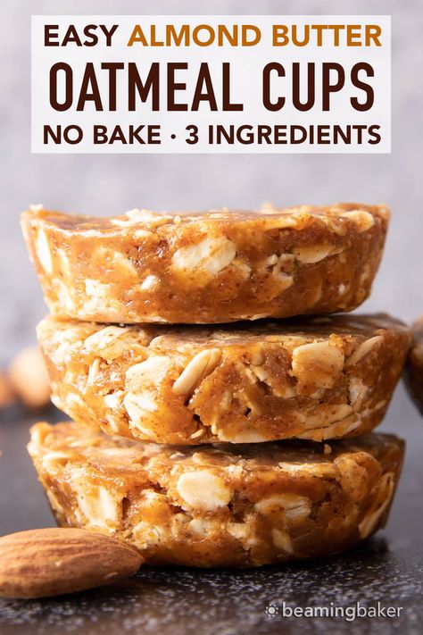 Chrones Diet, Arbonne Desserts, Wfpb Dessert, Beaming Baker, Almond Butter Oatmeal, No Bake Oatmeal, Easy Oatmeal Recipes, Almond Butter Recipes, Healthier Sweets