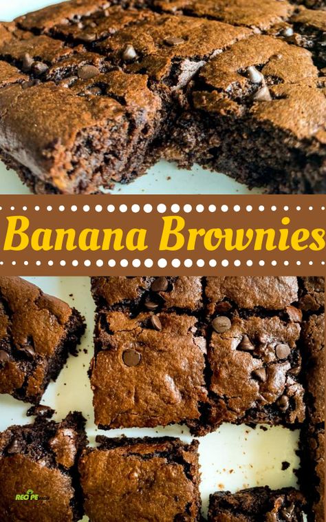 Rotten Banana Recipes, 2 Ripe Banana Recipes, Brownies With No Eggs, Brownie Types, Banana Brownie Recipe, Chocolate Banana Brownies, Desert Bars, Pecan Brownies, Ripe Banana Recipe