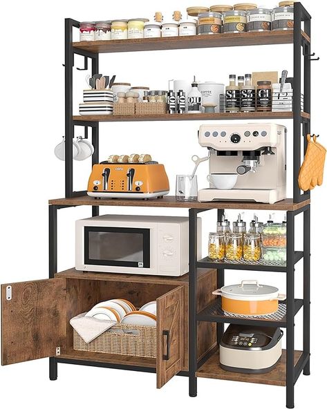 Amazon.com - EnHomee Bakers Rack, Microwave Stand, Coffee Bar Cabinet, Bakers Rack with Storage, Microwave Stand with Storage, Bakers Rack with Shelves for Kitchenid Mixer, Air Fryer, Rustic Brown - Standing Baker's Racks Coffee Bar Table, Heavy Duty Storage Shelves, Kitchen Coffee Bar, Coffee Bar Cabinet, Microwave Shelf, Coffee Bar Station, Drying Rack Kitchen, Farmhouse Coffee Bar, Microwave Stand