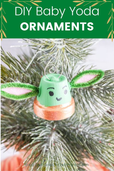 These DIY Baby Yoda Ornaments are so easy and fun to make! They are perfect for any Jedi or Star Wars fan. Diy Baby Yoda, Star Wars Diy Crafts, Yoda Ornament, Old Pots, Star Wars Crafts, Baby Bells, Pink Crafts, Star Wars Diy, Ornament Craft