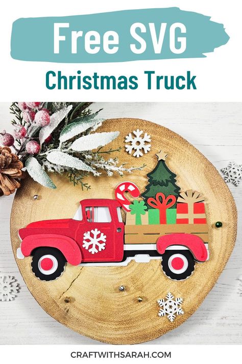 You'll love this Christmas truck! It comes with an assembly guide and tutorial to help you along the way. If you're looking for a Christmas Cricut project then this may just be the one for you! Christmas Cards Handmade Diy, Christmas Truck Svg, Xmas Printables, Truck Crafts, Homemade Advent Calendars, Christmas Cricut, Printable Christmas Games, Cricut Images, Christmas Crafts For Adults