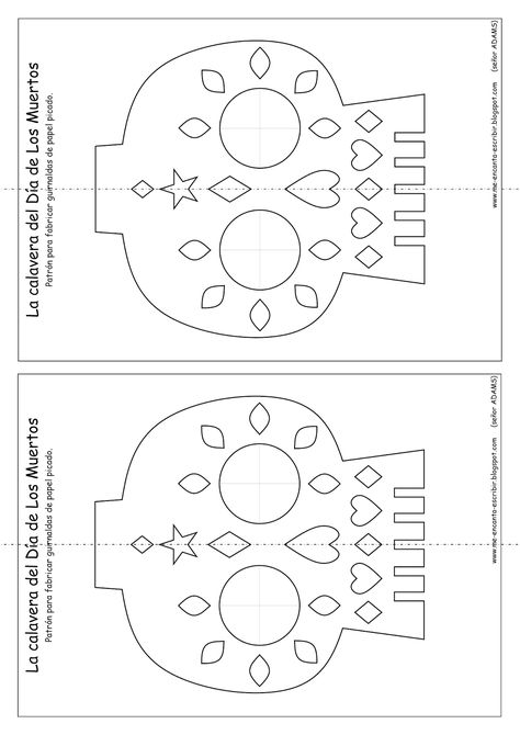 Me encanta escribir en español: Día de Muertos: La calavera de papel picado Calavera Diy, Papel Picado Template, Day Of The Dead Diy, Coco Birthday, Dia De Los Muertos Decorations Ideas, Den Mrtvých, Day Of The Dead Party, Diy Decoracion, Festa Party