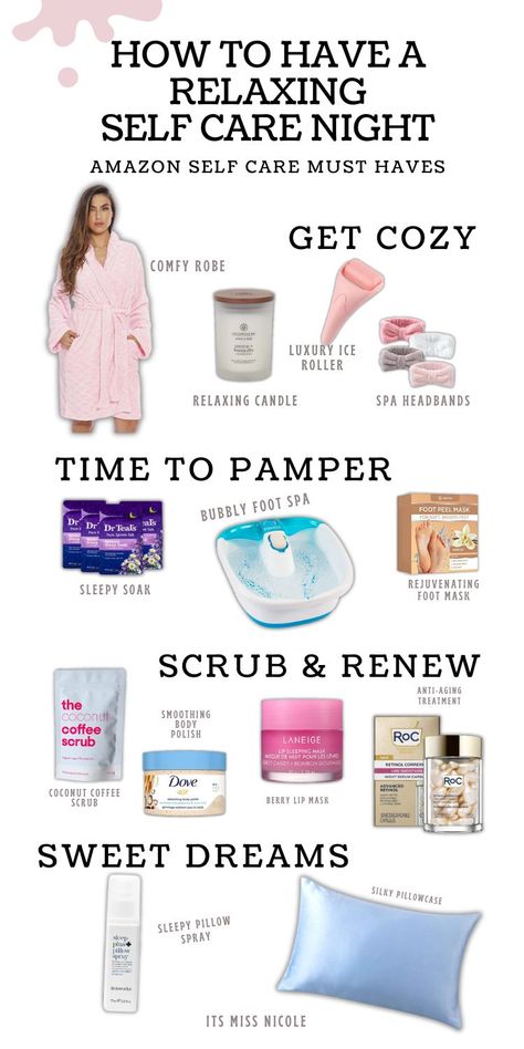 Pampering Yourself Aesthetic, Pamper Evening Ideas, Relaxing Night Routine Aesthetic, Spa Night Basket, Things To Do In The Evening At Home, Self Care Pamper Routine, Selfcare Day Routine, Spa At Home Ideas Girls Night, Spa Day Basket Ideas