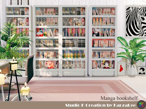 Manga bookshelf set Sims 4 Cc Manga Books, Bookshelves Sims 4 Cc, Sims 4 Manga Cc, Sims 4 Otaku Cc, Sims 4 Book Cc, Sims 4 Cc Anime Decor, Sims 4 Books, Sims 4 Bookshelf, Manga Bookshelf