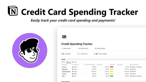 Credit Card Spending Tracker - NotionPlates Finance Template, Credit Card Tracker, Tracking Expenses, Spending Tracker, Notion Templates, Notion Template, Discover Card, Create A Budget, Financial Health