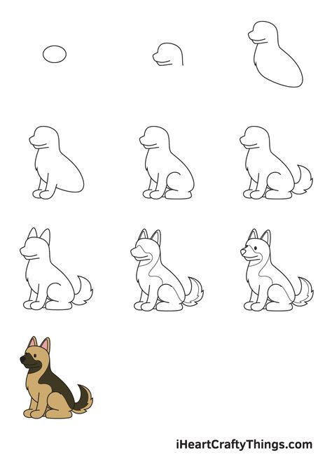 German Shepherd Doodle Easy, How To Draw A German Shepherd Step By Step, Easy German Shepherd Painting, How To Draw A German Shepherd Easy, How To Draw A German Shepherd, How To Draw A Cute Dog, German Shepherd Drawing Easy, How To Draw Dog, Dog Reference Drawing