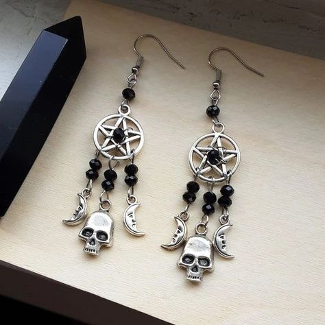 Handcrafted pieces for Lilith #lilith #witch Halloween Jewelry Diy, Altar Tools, Clothing Art, Halloween Vampire, Gothic Earrings, Witch Jewelry, Pagan Jewelry, Witchy Jewelry, Earring Designs