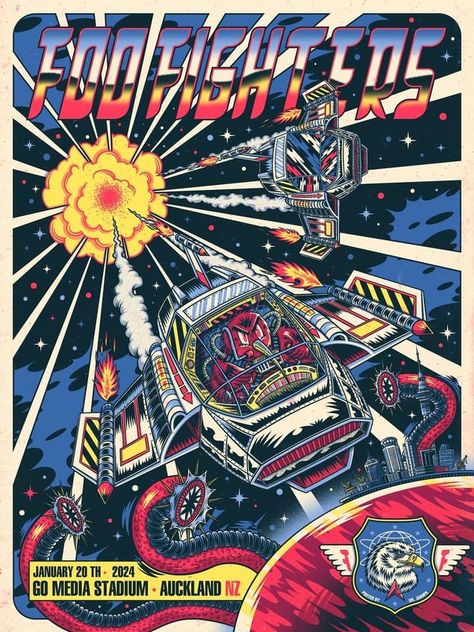 Foo Fighters Poster, Rock Illustration, The Breeders, Tshirt Illustration, Retro Robot, Auckland New Zealand, Tour Posters, Poster Artwork, Vintage Poster Art