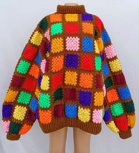 Crochet turtleneck granny square sweater Crochet Turtleneck, Square Sweater, Granny Square Sweater, 80s Sweater, Granny Squares, European Fashion, Granny Square, Casual Outfits, Turtle Neck