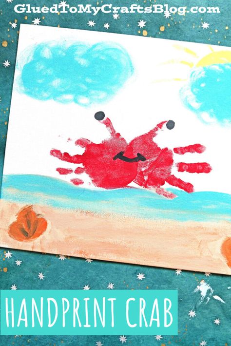 Summer School Crafts, Summer Preschool Crafts, Crab Crafts, Summer Arts And Crafts, Beach Themed Crafts, Summer Art Projects, Baby Art Projects, Toddler Art Projects, Toddler Arts And Crafts