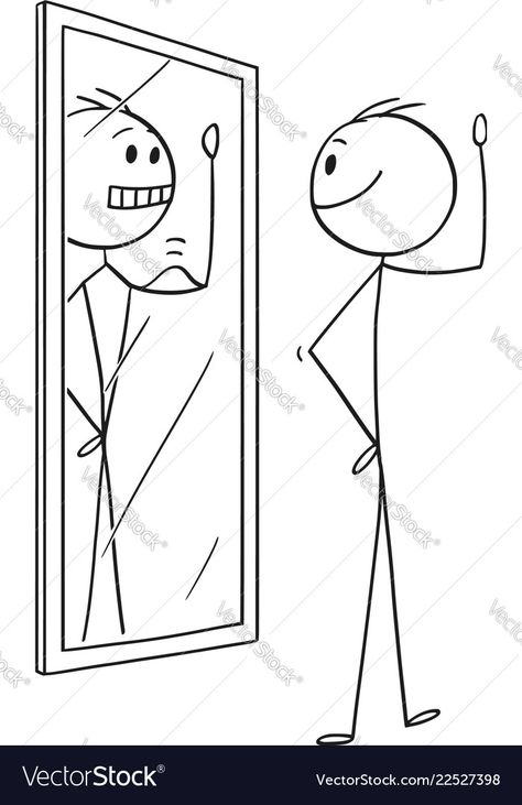 Reunion Design, Mirror Drawing, Reflection Drawing, Mirror Illustration, Mirror Drawings, Stick Drawings, Easy Doodle, Stick Man, Conceptual Illustration