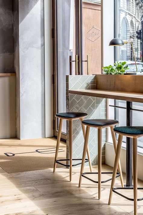 Melbourne-based studio Biasol has designed London's new all-day diner Farmer J Cafe Facade, 70s Furniture, Rustic Dining Furniture, Lake House Interior, Pallet Seating, Restaurant Seating, London Interior, Stools For Kitchen Island, Coffee Shops Interior