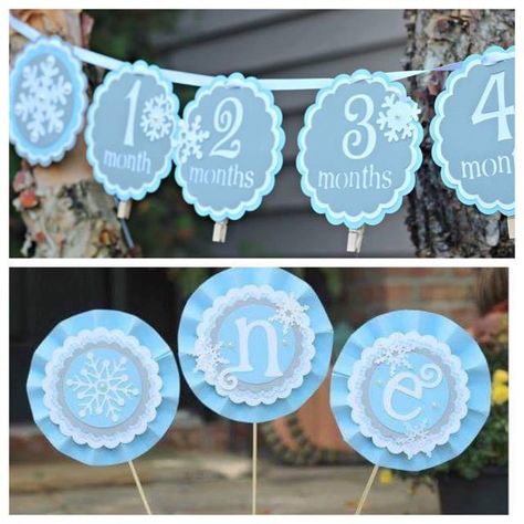 Boy Winter ONEderland / Wonderland First / 1st Birthday Party Photo memory banner and centerpiece.  Blue/gray/silver/white party decor. by CharmingTouchParties on Etsy First Year Banner, First Birthday Winter, Winter Onederland Birthday Party, Wonderland Party Decorations, Winter Party Decorations, Winter Onederland Party, Onederland Birthday Party, Winter Wonderland Birthday, Winter Birthday Parties