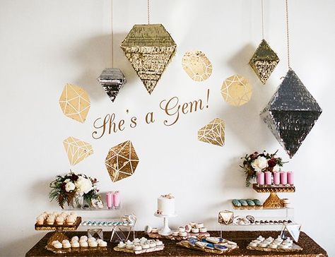 The “She’s a Gem” theme was incorporated into the Sweet and Saucy Shop  dessert spread 21st Party Themes, Spring Theme Party, 21 Party, Diamond Theme, Galaxy Party, Diamond Party, 21st Party, Fiesta Tropical, Ramadan Decoration