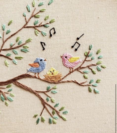 Embroidery Stitches Beginner, Birds Embroidery Designs, Embroidery Stitches Tutorial, Hand Work Embroidery, Hand Embroidery Projects, Hand Embroidery Flowers, Embroidery Patterns Vintage, Creative Embroidery, Animal Embroidery