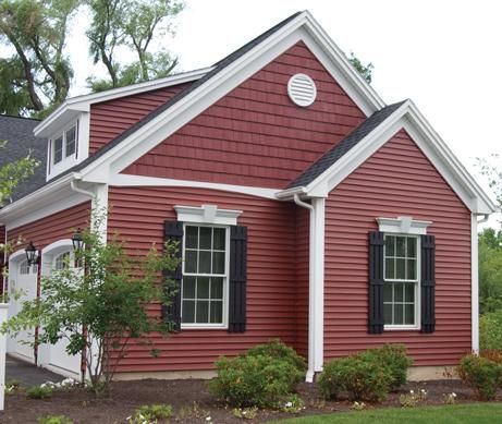 houses with siding by The Foundry, russet red siding | visit foundrysiding com Exterior Brick House Colors, Red Vinyl Siding, Mastic Vinyl Siding, Red House Exterior, Brick House Colors, Exterior Siding Colors, Red Houses, House Shutters, Exterior Stairs