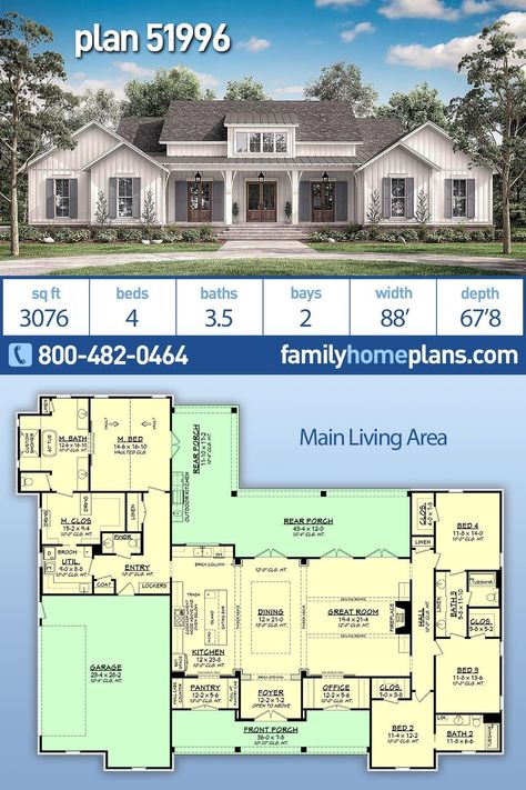 American Style House, Architecture Restaurant, Southern Style House Plans, Craftsman Farmhouse, Country Craftsman, Farmhouse Style House Plans, Traditional House Plan, Casa Exterior, Classic Kitchen