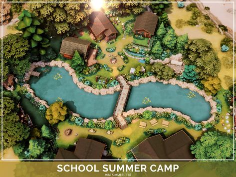 The Sims Resource - School Summer Camp - No CC Summer Camp Sims 4, Sims 4 Outdoor Retreat Cc, Sims 4 Campsite, Camping Sims 4 Cc, Sims 4 Summer Camp Cc, Summer Camp Layout, Bloxburg Summer Camp, Sims 4 Camping, Sims 4 Camping Cc