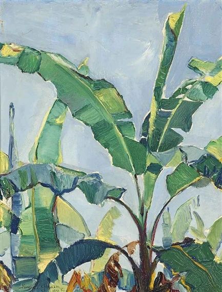 Artwork by Paulo Gagarin, Bananier, Made of oil on canvas Tropical Painting, Banana Tree, Plant Painting, Tropical Art, Plant Art, Leaf Art, Botanical Art, Bananas, Painting Inspiration