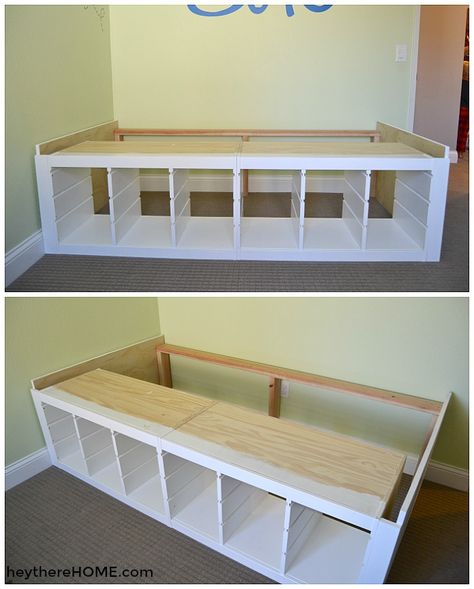 IKEA Hack - DIY Twin Storage Bed Diy Bed Frame With Storage, Diy Seng, Diy Twin Bed, Storage For Toys, Twin Storage Bed, Diy Storage Bed, Murphy Bed Ikea, Diy Platform Bed, Murphy Bed Plans