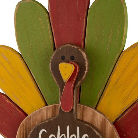 Wood Turkey, Thanksgiving Wood Crafts, Wooden Turkey, Turkey Table, Indoor Fall Decor, Colorful Wings, Fall Tabletop Decor, Turkey Decor, Thanksgiving Decorations Diy