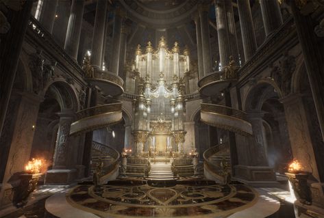 ArtStation - A chapel, satbyul kim Fantasy Chapel Interior Art, Chapel Fantasy Art, Fantasy Chapel, Castle Interior Concept Art, Interior Concept Art, Fantasy Concept, Castles Interior, Throne Room, Interior Concept