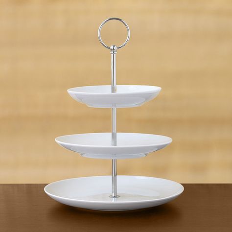 3 Tier Pastry Stand - Great White dessert server by Pottery Barn 3 Tier Stand, Pastry Stand, Dinnerware Pottery, Silver Serving Trays, White Desserts, Serveware Set, Tiered Stand, Entertaining Essentials, The Great White