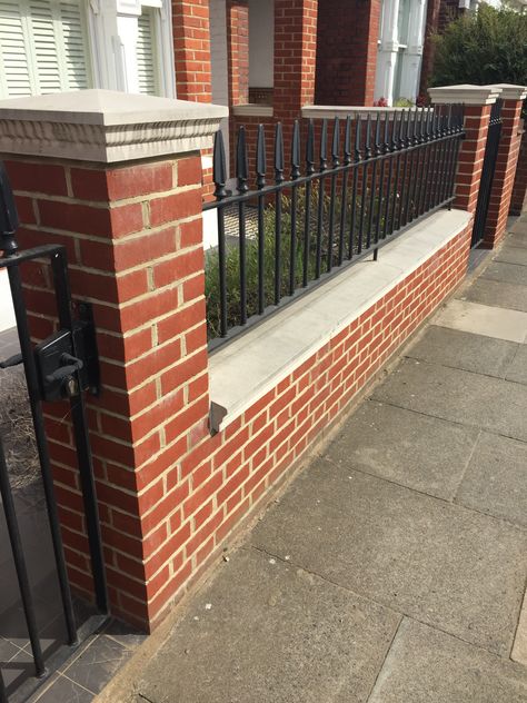 Brick Parapet Wall Design, Wall Fence Design Brick, Parapet Wall Design Brick, Brick Wall Outdoor Fence Plan, Red Brick Boundary Wall, Front Driveway Ideas, Law Practice, Front Driveway, Victorian Front Garden