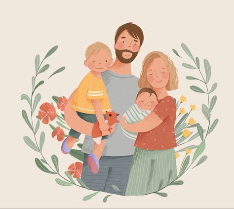 Family Drawing Illustration, Illustrated Family Portrait, Portraits Illustrés, Illustration Family, Nursery Illustration, Custom Portrait Illustration, Fine Art Portraiture, Family Drawing, Baby Illustration