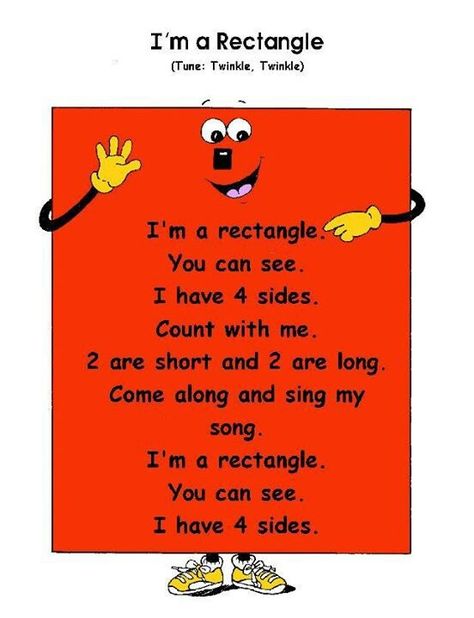 Rectangle Song Preschool, Ricky Rectangle Shape Poem, Math Rhymes, Rhyming Poems For Kids, Preschool Poems, Shape Poems, Shape Songs, Shapes Lessons, Shape Activities