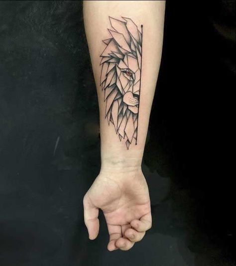 24 Small Lion Tattoo Designs and Ideas | PetPress Simple Lion Tattoo, Lion Arm Tattoo, Lion Shoulder Tattoo, Small Lion Tattoo, Geometric Lion Tattoo, Simple Arm Tattoos, Tattoo Lion, Mens Lion Tattoo, Geometric Lion