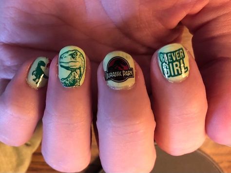 Jurassic World Nails, Jurassic Park Nails, Dinosaur Nails, Jurassic Movies, Asia Trip, Acrylic Nails Designs, Short Acrylic Nails Designs, Short Acrylic, Cool Nail Designs