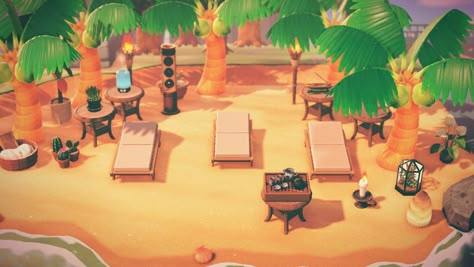 Acnh Tropical Beach, Animal Crossing Beach Cafe, Animal Crossing Beach Spa, Beach Area Acnh, Animal Crossing Spa, Beach Area Animal Crossing, Acnh Spa, Animal Crossing Beach Ideas, Acnh Beach Ideas