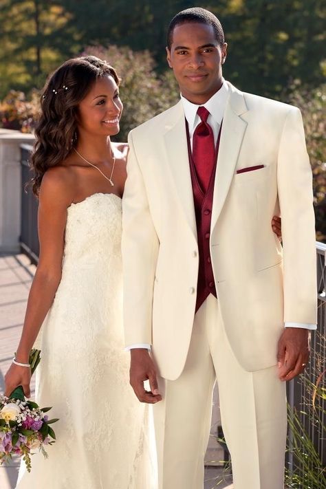 Townhall Wedding Dress, White Jeans For Men, White Tuxedo Wedding, Ivory Tuxedo, Red Tuxedo, White Tux, White Tuxedo, Red Wedding Dresses, Wedding Venue Inspiration