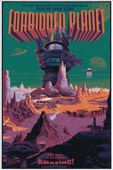 THE ART OF LAURENT DURIEUX (Part 2) Forbidden Planet Mondo Movie poster Mondo Posters, Planet Poster, Film Vintage, Forbidden Planet, Classic Sci Fi, Sci Fi Films, Horror Movie Posters, Alternative Movie Posters, Movie Poster Art