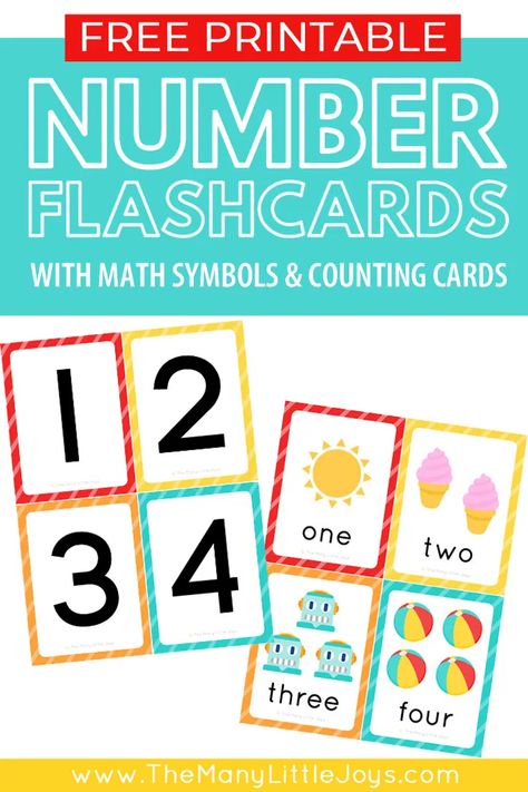 Free Printable Number Flashcards (+ counting cards) - The Many Little Joys Numbers Flashcards, Math Flash Cards, Flashcards For Toddlers, Math Symbols, Free Printable Numbers, Number Flashcards, Free Printable Flash Cards, Math Learning, Flashcards For Kids