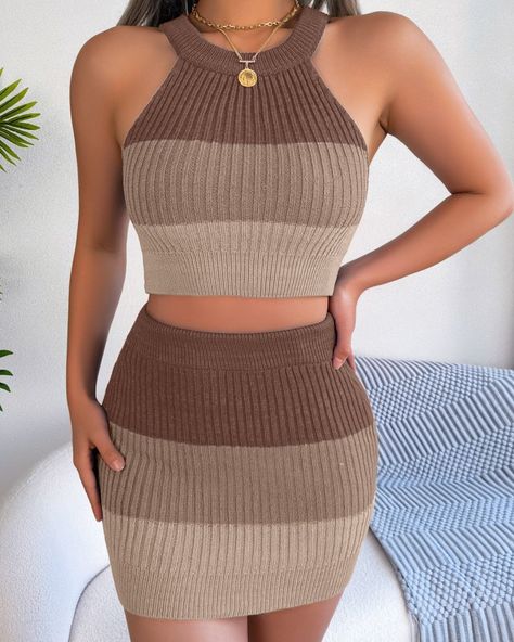 Get ready to turn heads in our color block sleeveless crop knit top and skirt set! 🌈✨ Perfect for adding a pop of color to your look. Available now! #EtherealBoutique https://3th3r3al.com/products/color-block-sleeveless-crop-knit-top-and-skirt-set Bauchfreies Top, Skirt Crop, Colorful Crop Tops, Rock Outfit, Hip Skirt, Legging Sport, Crop Top Skirt, Bodycon Skirt, Sleeves Clothing