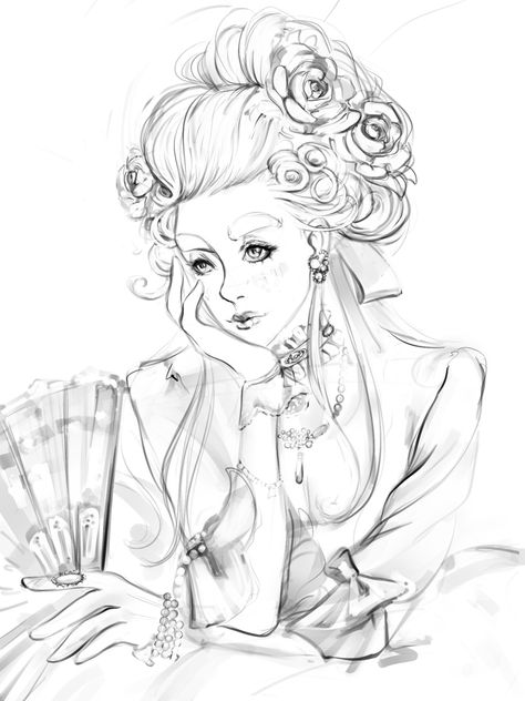 Marie Antoinette Marie Antoinette Fanart, Marie Antoinette Innocent, Marie Antoinette Drawing, Marie Antoinette Art, Shinichi Sakamoto, Innocent Rouge, Rococo Aesthetic, Pink Portrait, Couple Sketch