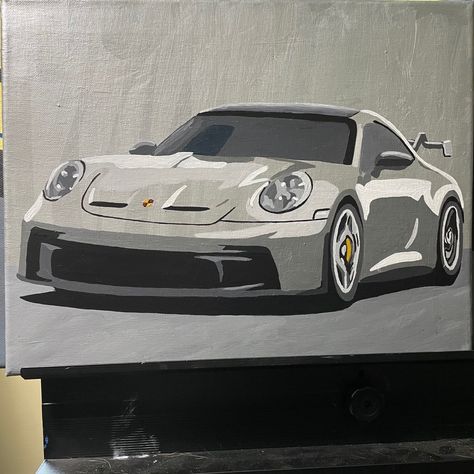 Porshe Drawing Art, Porsche Painting Canvas, Easy Car Painting, Car Painting Easy, Bmw Painting, Porsche Drawing, Car Painting Canvas, Porsche Painting, Cars Painting