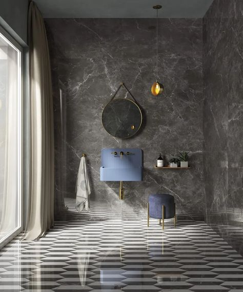 Wall/floor tiles with marble effect SUNSHINE by Pastorelli_12 Dark Grey Tile, Tile Interior, Dark Emperador, Floor Edging, Italian Tiles, Grey Tiles, Tile Stores, Crackle Glaze, Marble Effect