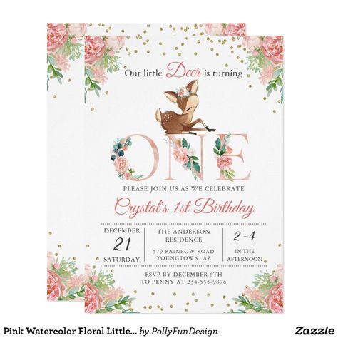 Deer First Birthday, Deer Birthday Invitations, Deer Birthday Party, Watermelon Invitations, Deer Birthday, Deer Theme, Gold Number Balloons, Princesa Disney, Theme Parties