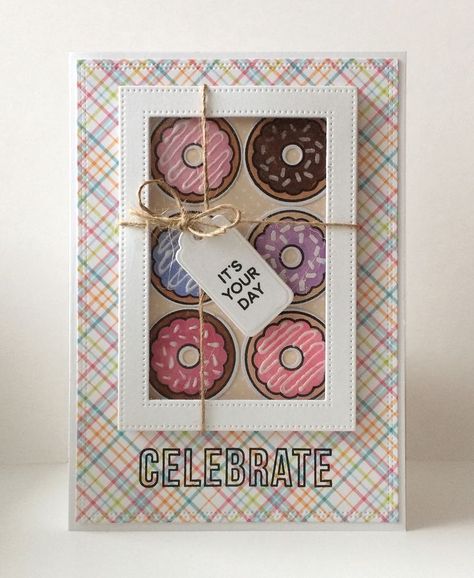 Box Of Donuts, Christmas Gift Tags Handmade, Donut Box, Chocolate Card, Donut Worry, Gift Cards Money, Coffee Cards, Bday Cards, Rectangle Frame