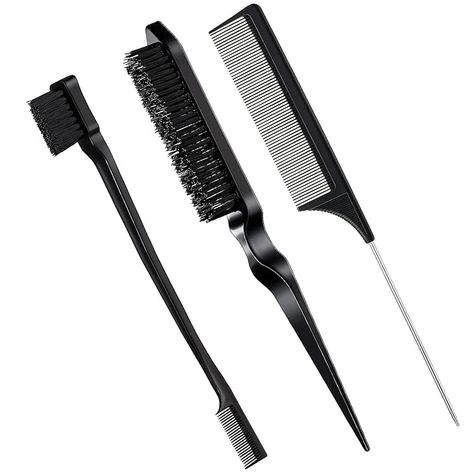 Amazon.com : Geiserailie 3 Pcs Slick Back Hair Brush Set Bristle Hair Brush Edge Control Brush Teasing Comb for Women Black Hair(Black) : Beauty & Personal Care Slick Back Hair, Bristle Hair Brush, Teasing Comb, Hair Brush Set, Edge Control, Slick Back, Slicked Back Hair, Hair Black, Black Beauty