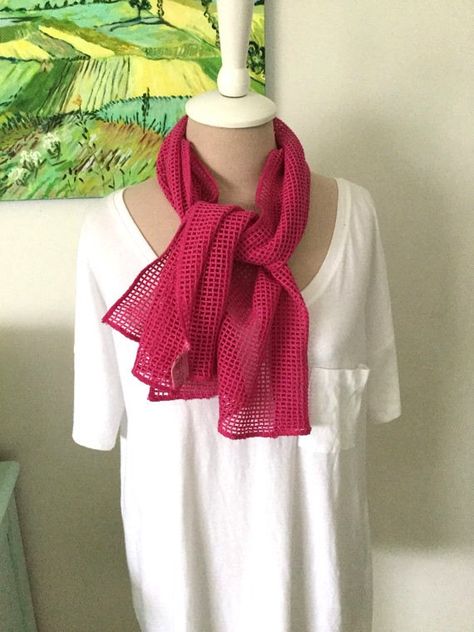 Vintage Esprit Scarf - Hot Pink Cotton Mesh. 1980s New Wave Long Scarf Retro Funky geometric Brights Gifts Under 20 Fun and Arty 1980s New Wave, Funky Scarves, Vintage Esprit, Floral Silk Shirt, Bright Gifts, Long Scarf, Pink Cotton, New Wave, Scarf Wrap