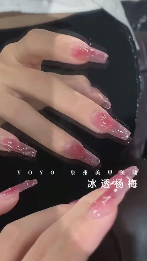 Long Jelly Acrylic Nails, Sheer Nails With Design, Cute Jelly Nails Korean, Long Jelly Nails, Soft Pink Gel Nails, Anime Nails Aesthetic, Nails Pink Acrylic, Nails Pretty, Asian Nails