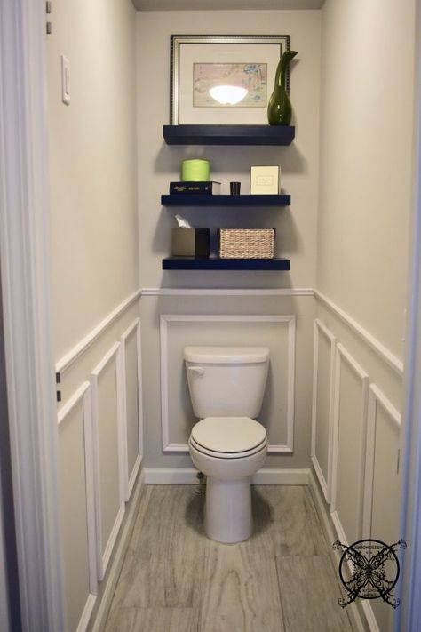 Bathroom With Trim On Walls, Whimsy Bathroom, Wainscoting Top Trim, Bathroom Wall Trim Wainscoting, Master Toilet Room, Wayne’s Coating Bathroom Ideas, Bathroom Wayne’s Coating, Wayne’s Coating Bathroom, Bathroom Wainscotting