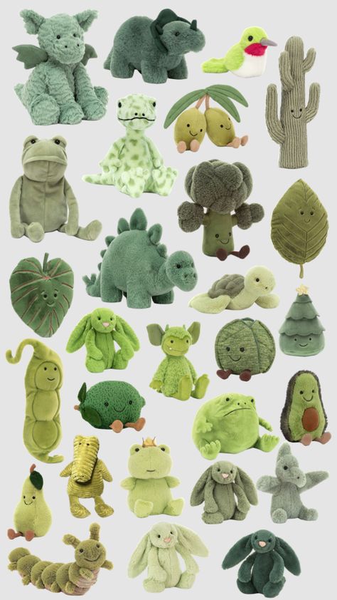 Green Jellycats #jellycat #green Dino Jellycat, Green Jellycat, Jellycat Rainbow, Jellycat Frog, Green Stuffed Animals, Jellycat Plush, Jelly Cat, Jellycat Stuffed Animals, 강아지 그림