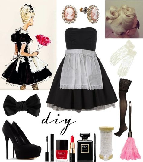 "DIY sexy French Maid Costume for Halloween" by natihasi on Polyvore French Maid Halloween, Maid Halloween, Punny Halloween Costumes, French Maid Dress, Hallowen Costume, Costume For Halloween, French Maid, Maid Outfit, Maid Dress