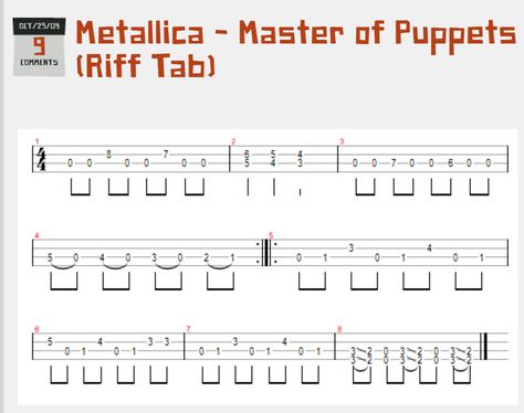 Metallica's Master of Puppets Riff on Ukulele Guitar Tabs One Metallica, Metallica Tabs Guitar, Metallica Guitar Tab, Master Of Puppets Guitar Tab, Bass Tabs Songs, Master Of Puppets Guitar, Ukulele Fingerpicking Songs, Ukulele Tabs Songs, Ukulele Songs Beginner