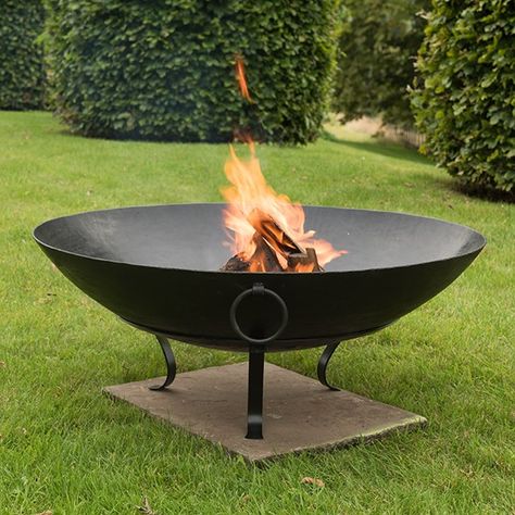 Buy Iron disc fire pit bowl with tripod base: Delivery by Waitrose Garden in association with Crocus Cooking Bowl, Fire Pit Tools, Fire Pit Landscaping, Cool Fire Pits, Fire Pit Bowl, Paved Patio, Fire Pit Designs, Diy Fire Pit, Fire Bowls